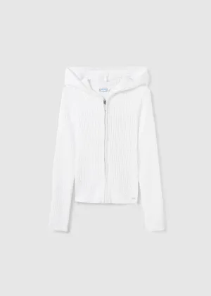 Mayoral Girls Ribbed Knit Hooded Cardigan in White : Size 8 to 18