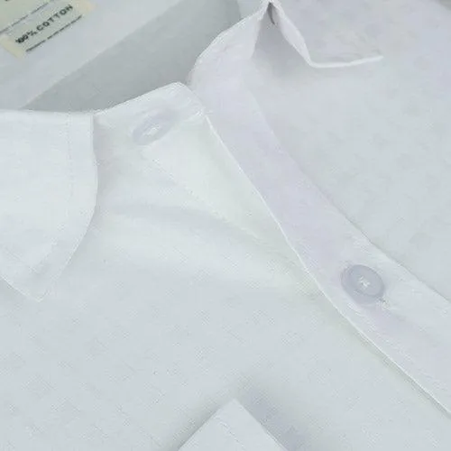 Men's 100% Cotton Dobby Geometric Checkered Full Sleeves Shirt (White)