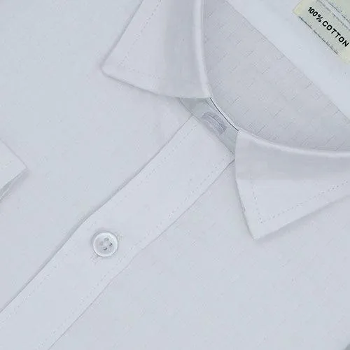 Men's 100% Cotton Dobby Geometric Checkered Full Sleeves Shirt (White)