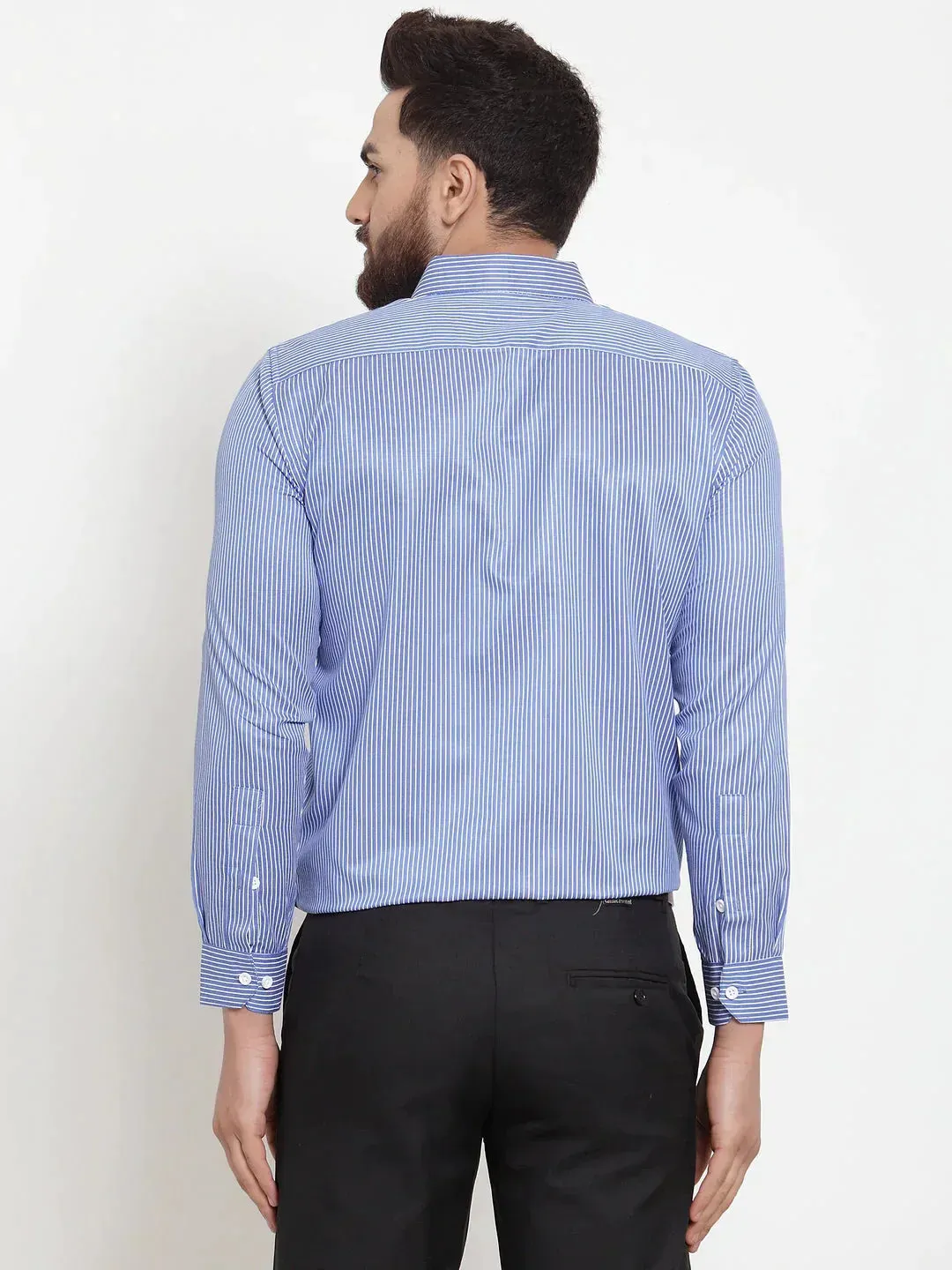 Men's Blue Cotton Stiped Formal Shirts - Taantav