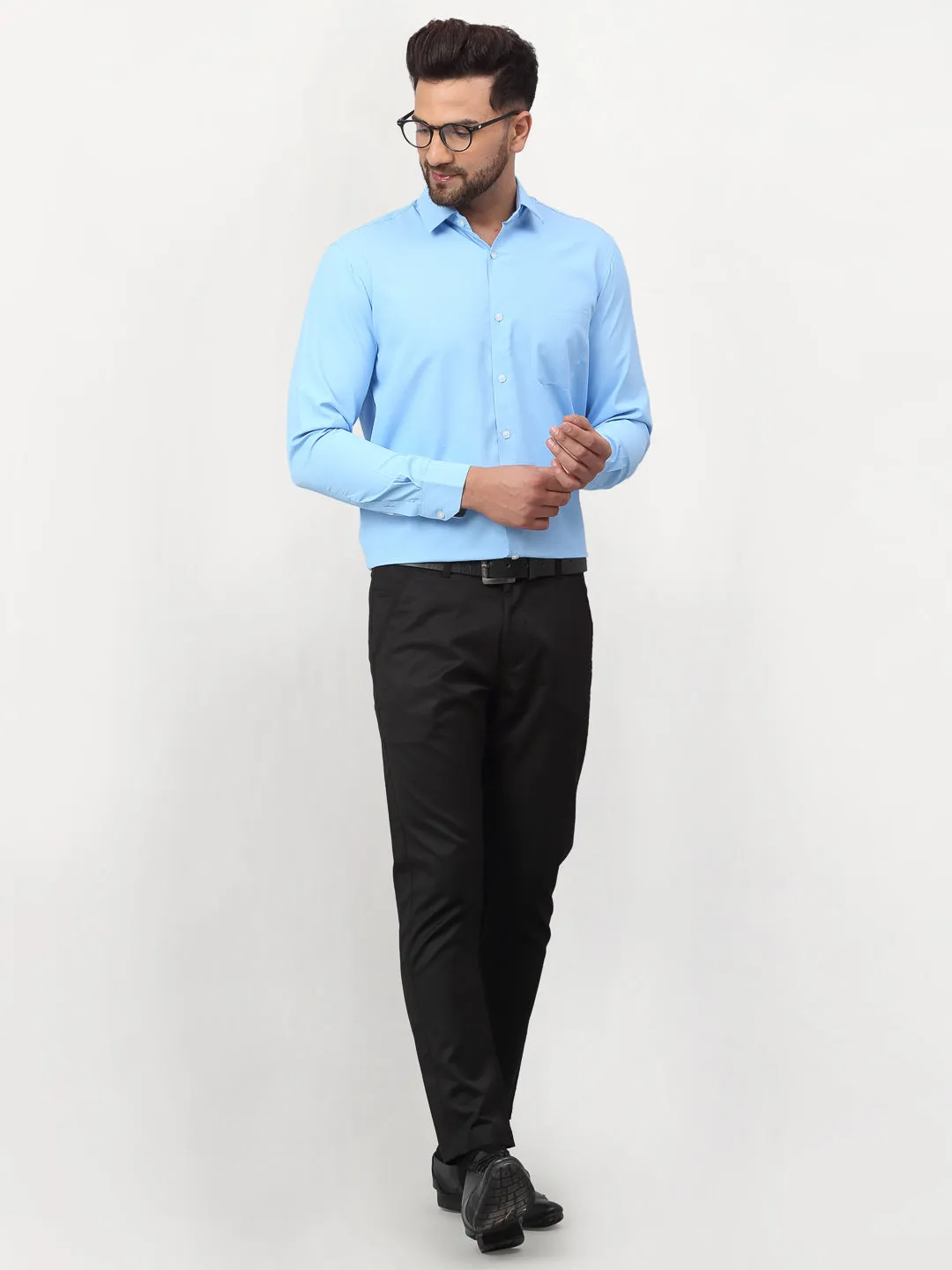 Men's Blue Solid Formal Shirts ( SF 777Light-Blue ) - Jainish