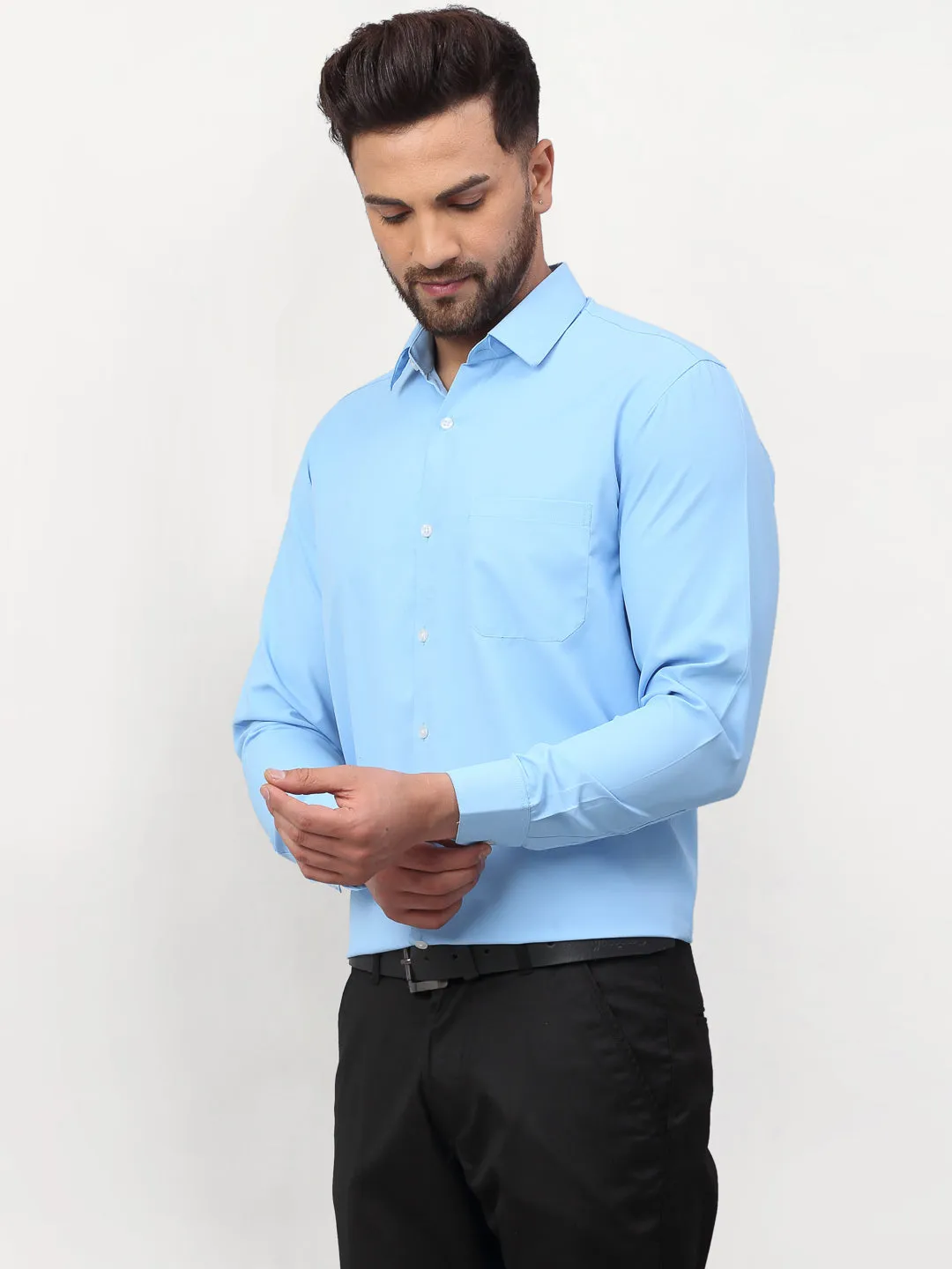 Men's Blue Solid Formal Shirts ( SF 777Light-Blue ) - Jainish