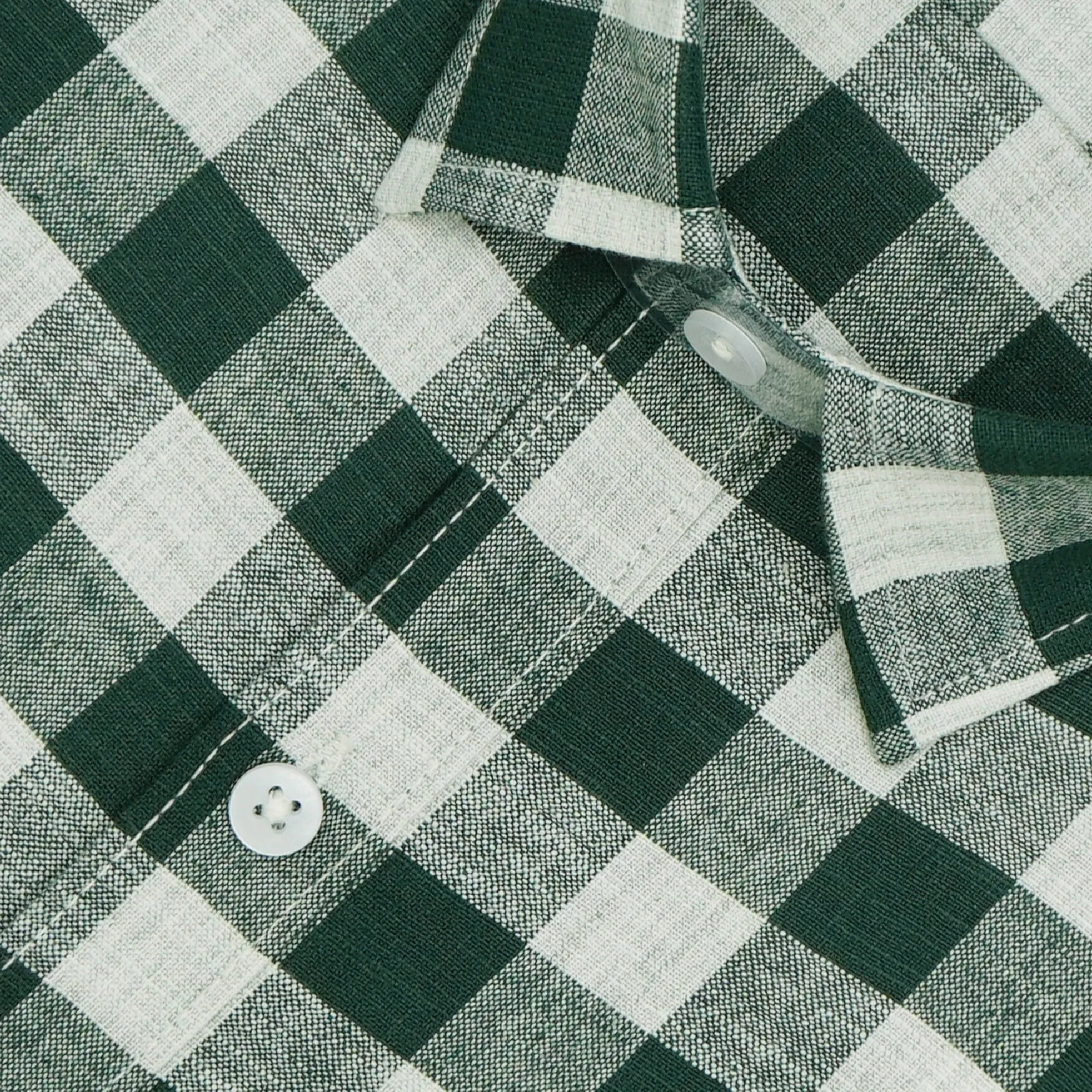Men's Cotton Linen Checkered Half Sleeves Shirt (Bottle Green)