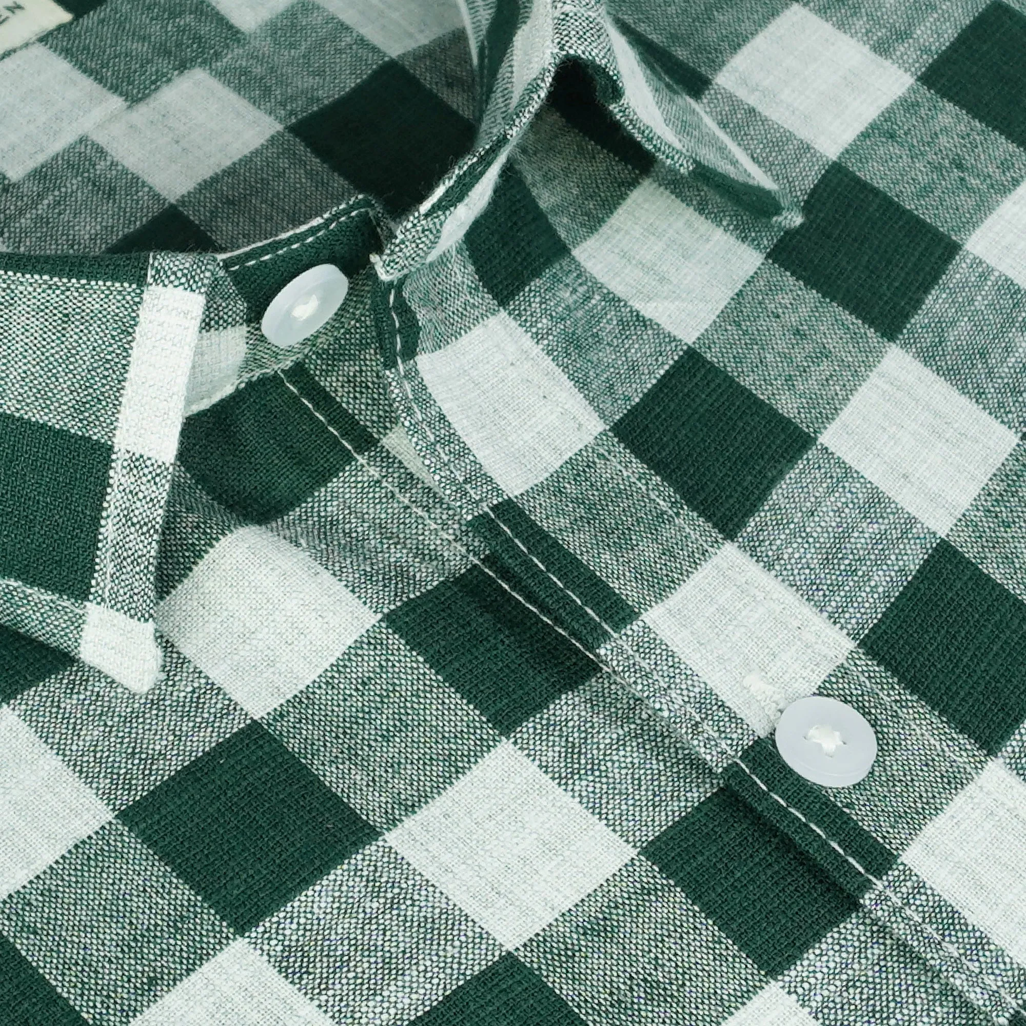 Men's Cotton Linen Checkered Half Sleeves Shirt (Bottle Green)