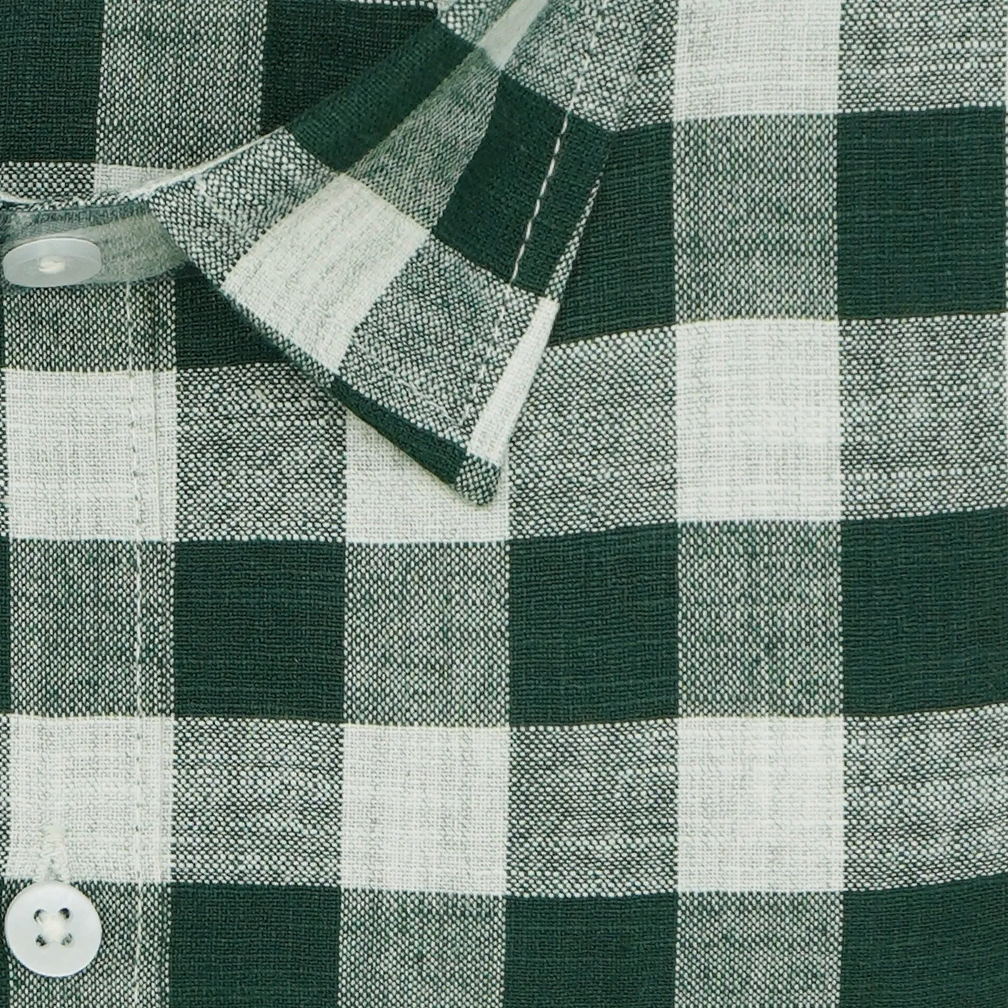 Men's Cotton Linen Checkered Half Sleeves Shirt (Bottle Green)