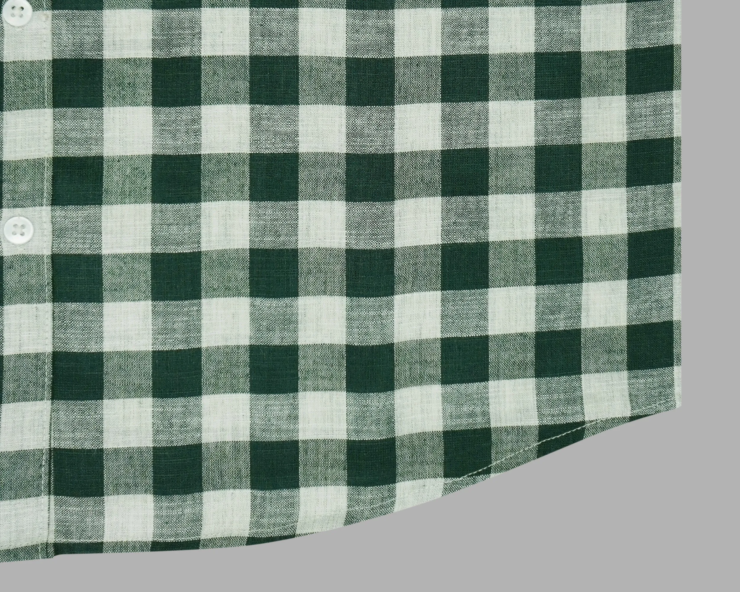 Men's Cotton Linen Checkered Half Sleeves Shirt (Bottle Green)