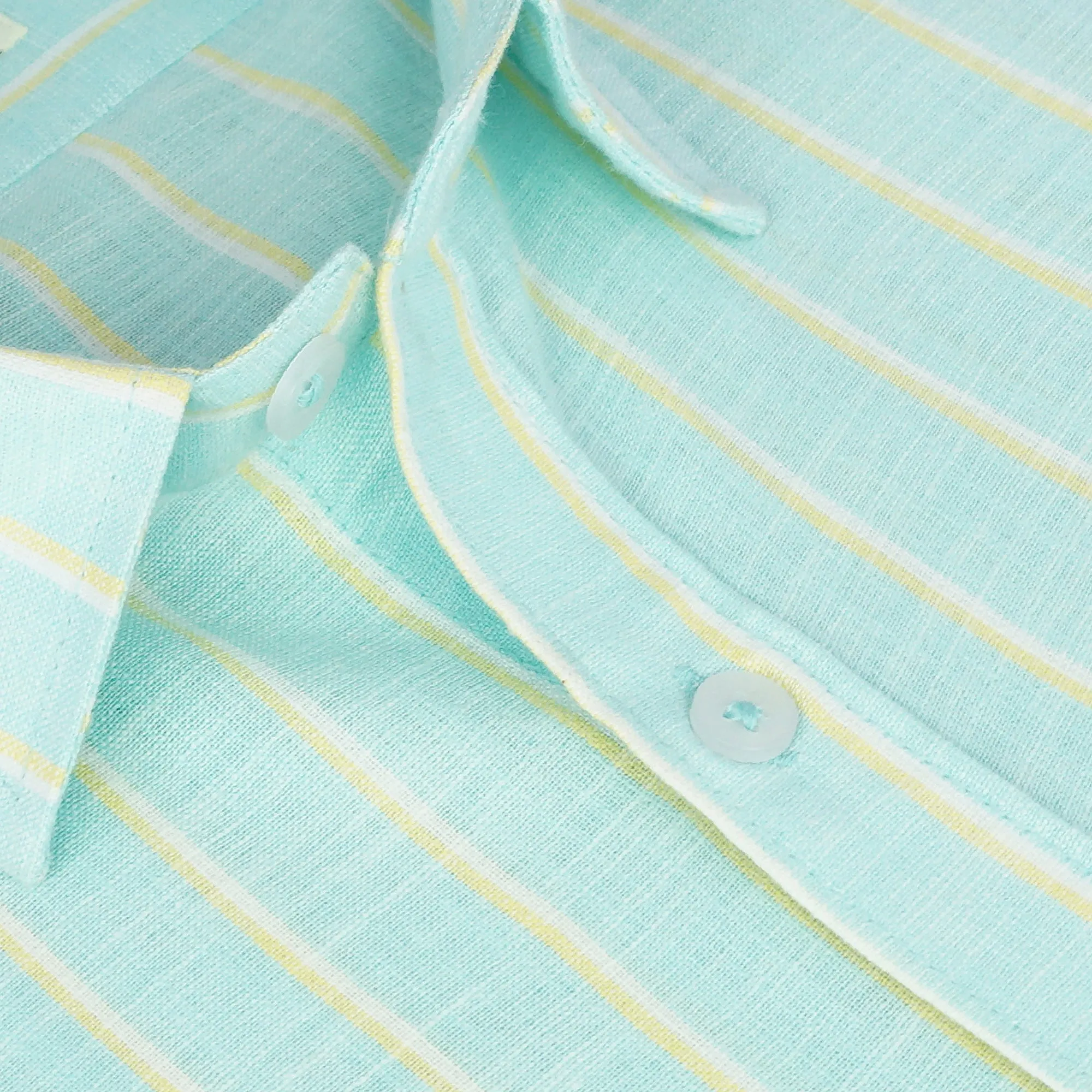 Men's Cotton Linen Striped Half Sleeves Shirt (Sea Green)