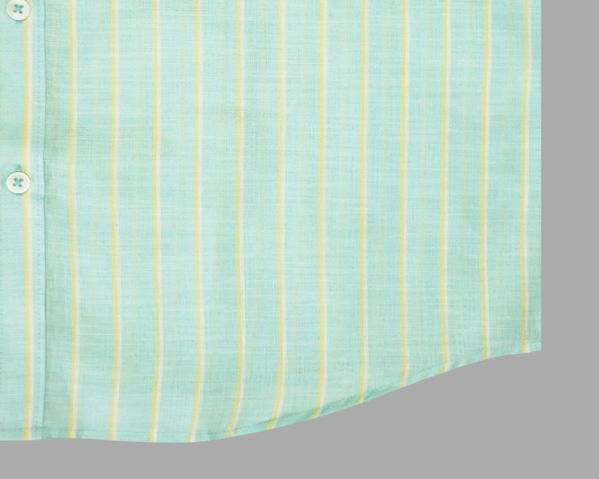 Men's Cotton Linen Striped Half Sleeves Shirt (Sea Green)