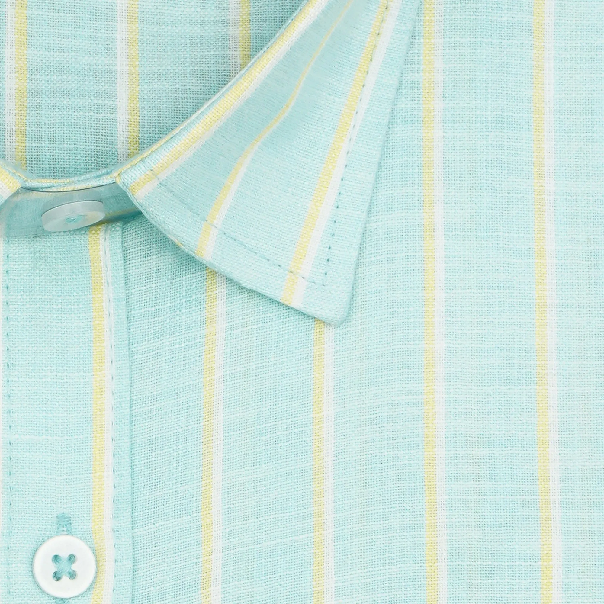 Men's Cotton Linen Striped Half Sleeves Shirt (Sea Green)