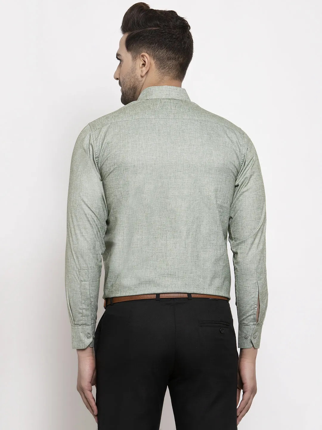 Men's Green Cotton Solid Button Down Formal Shirts ( SF 753Pista ) - Jainish