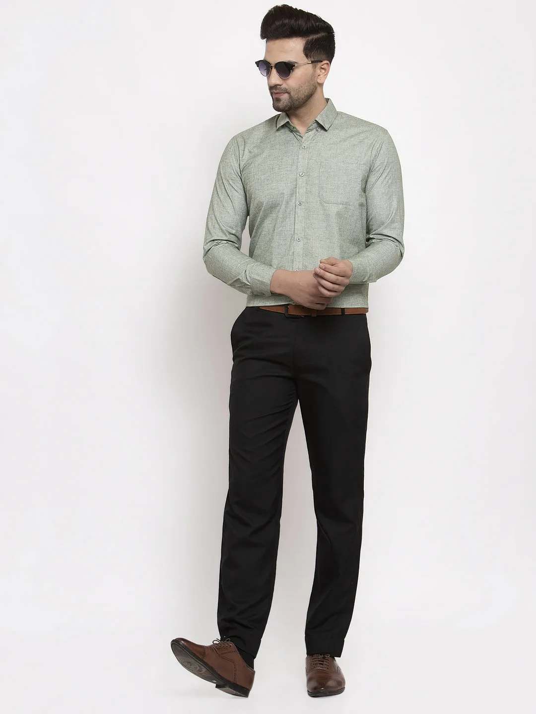 Men's Green Cotton Solid Button Down Formal Shirts ( SF 753Pista ) - Jainish