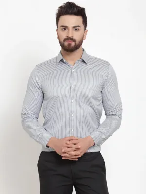 Men's Grey Cotton Stiped Formal Shirts - Taantav
