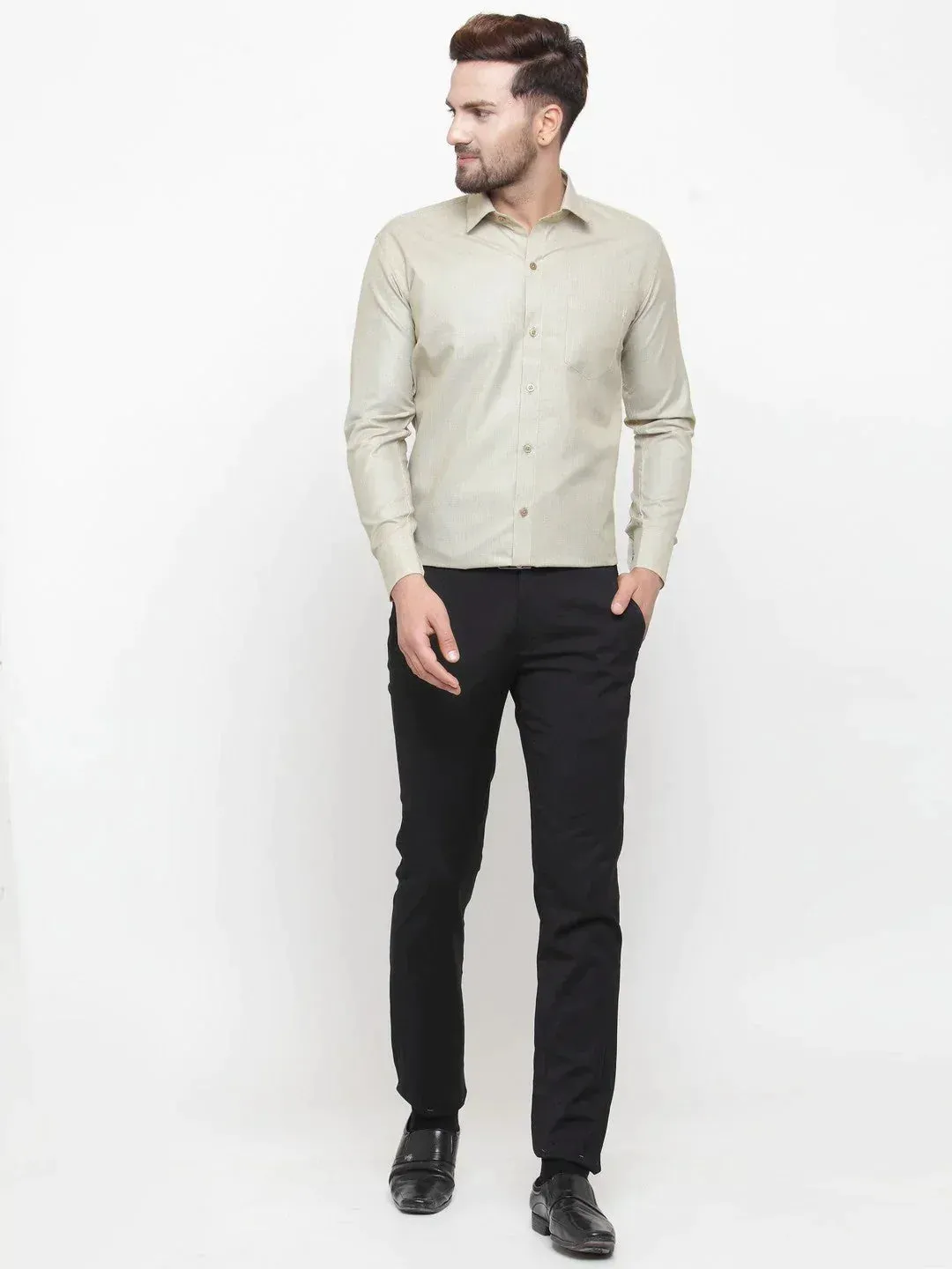 Men's Olive Cotton Geometric Formal Shirts - Taantav