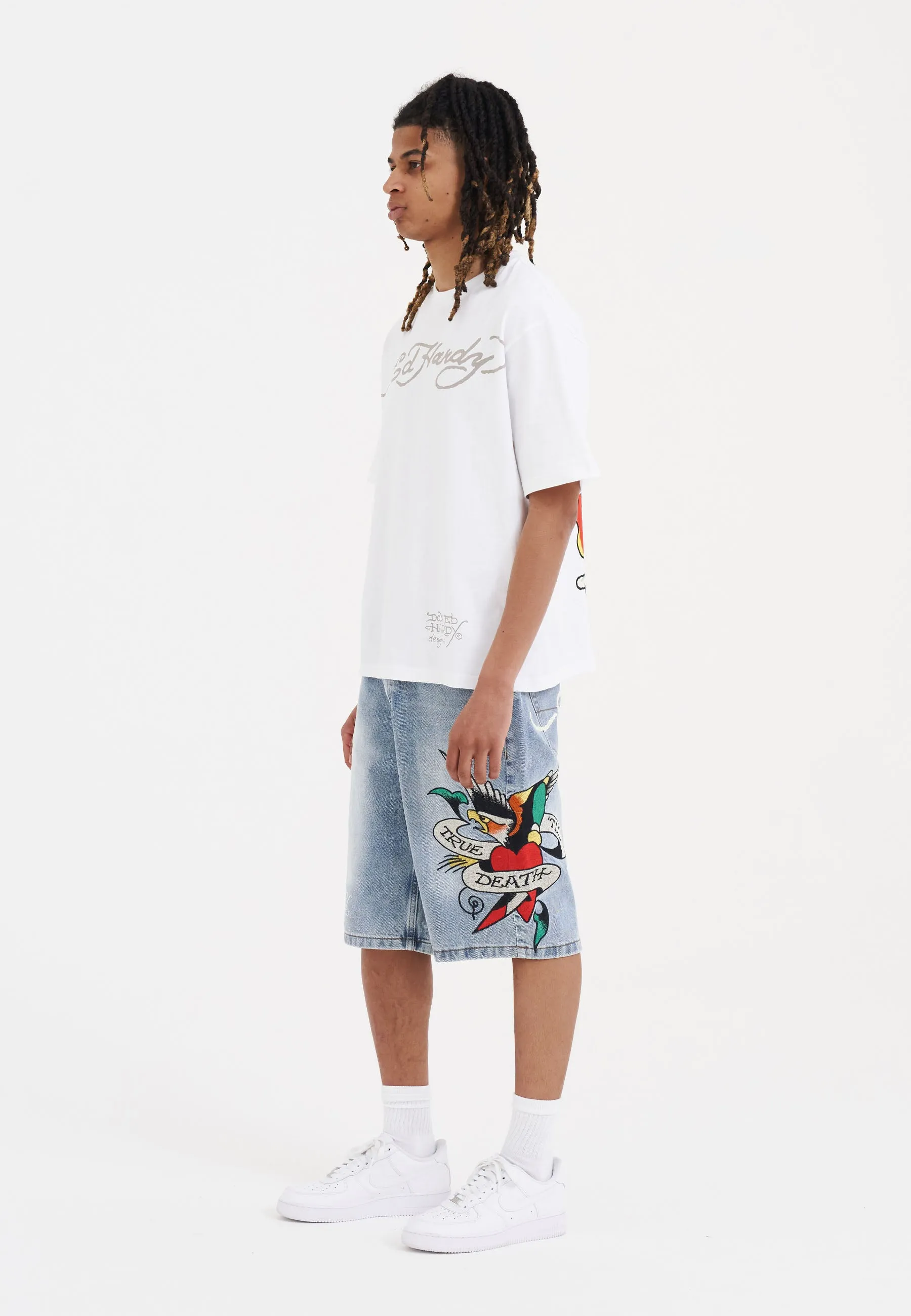 Mens Skull-Flame T-Shirt - White
