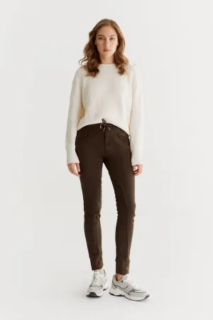 Mila Mid Waist Jogger 5 Pocket Ankle Pants Chocolate