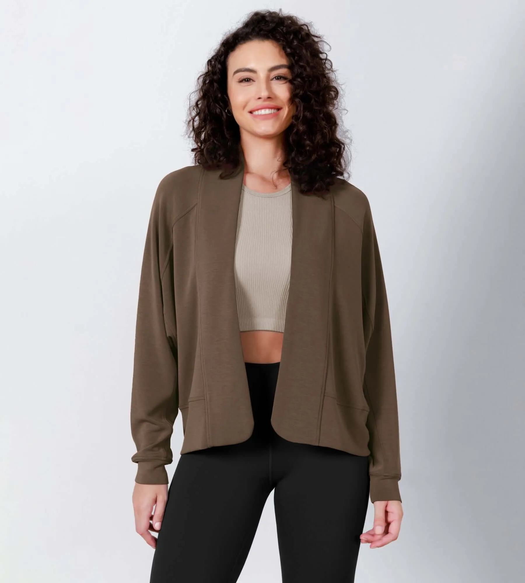 Modal Soft Open Front Long Sleeve Casual Wrap Cardigans