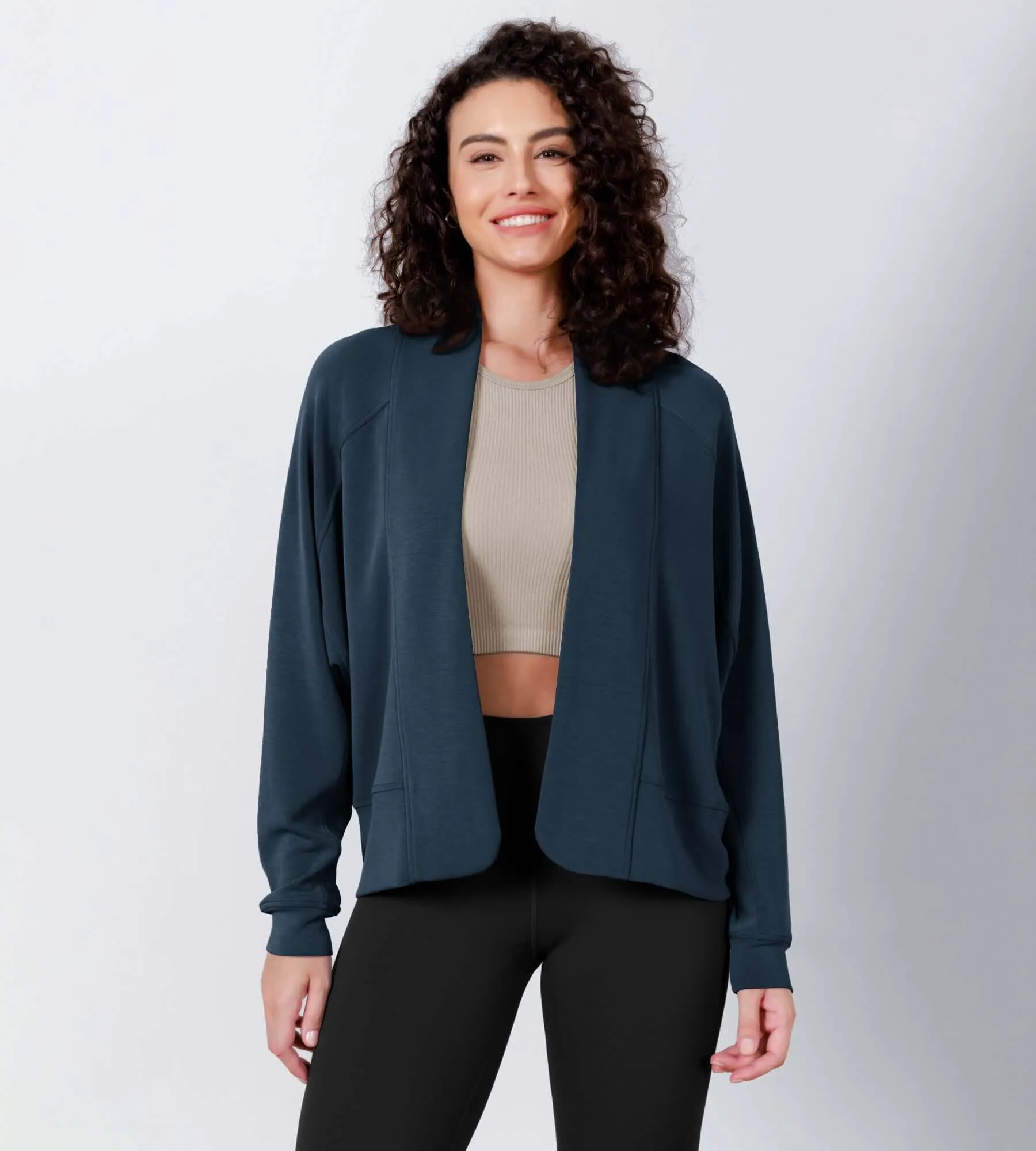 Modal Soft Open Front Long Sleeve Casual Wrap Cardigans