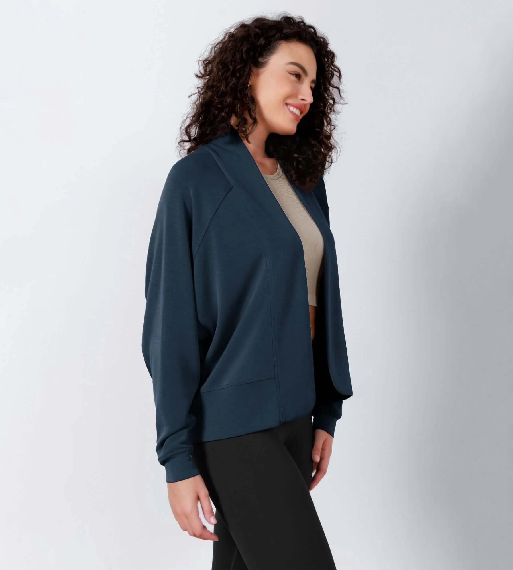 Modal Soft Open Front Long Sleeve Casual Wrap Cardigans