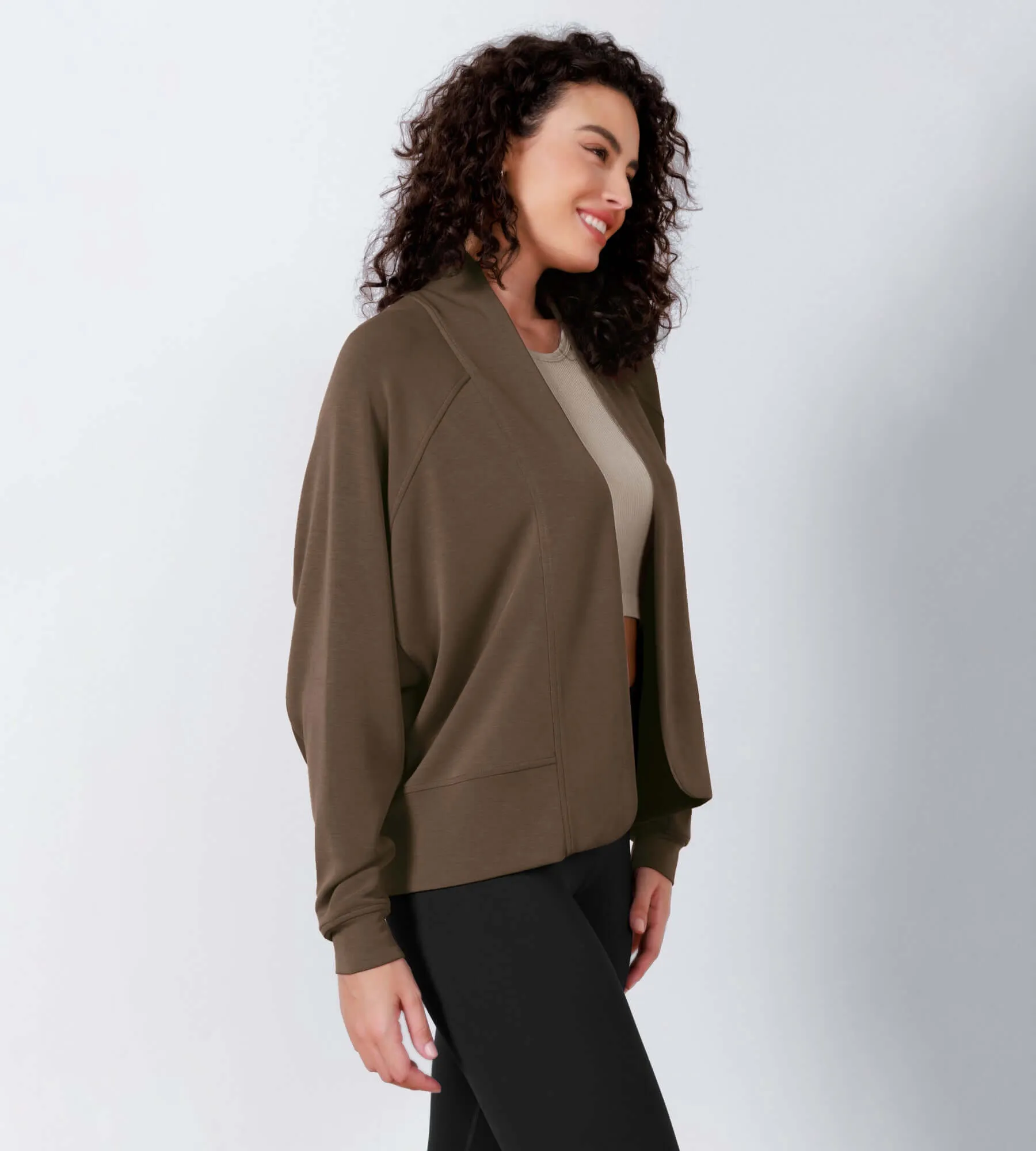 Modal Soft Open Front Long Sleeve Casual Wrap Cardigans