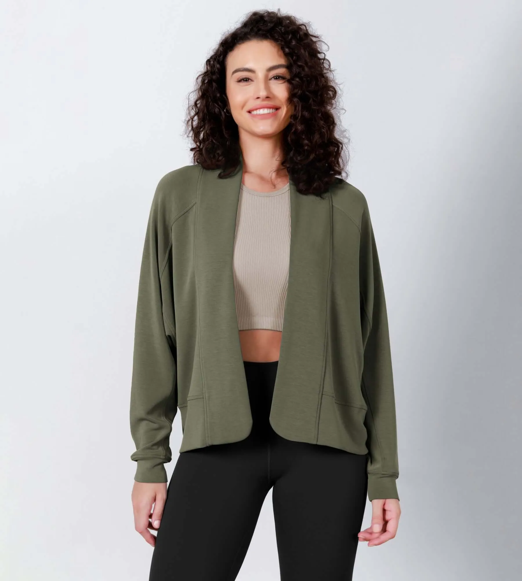 Modal Soft Open Front Long Sleeve Casual Wrap Cardigans