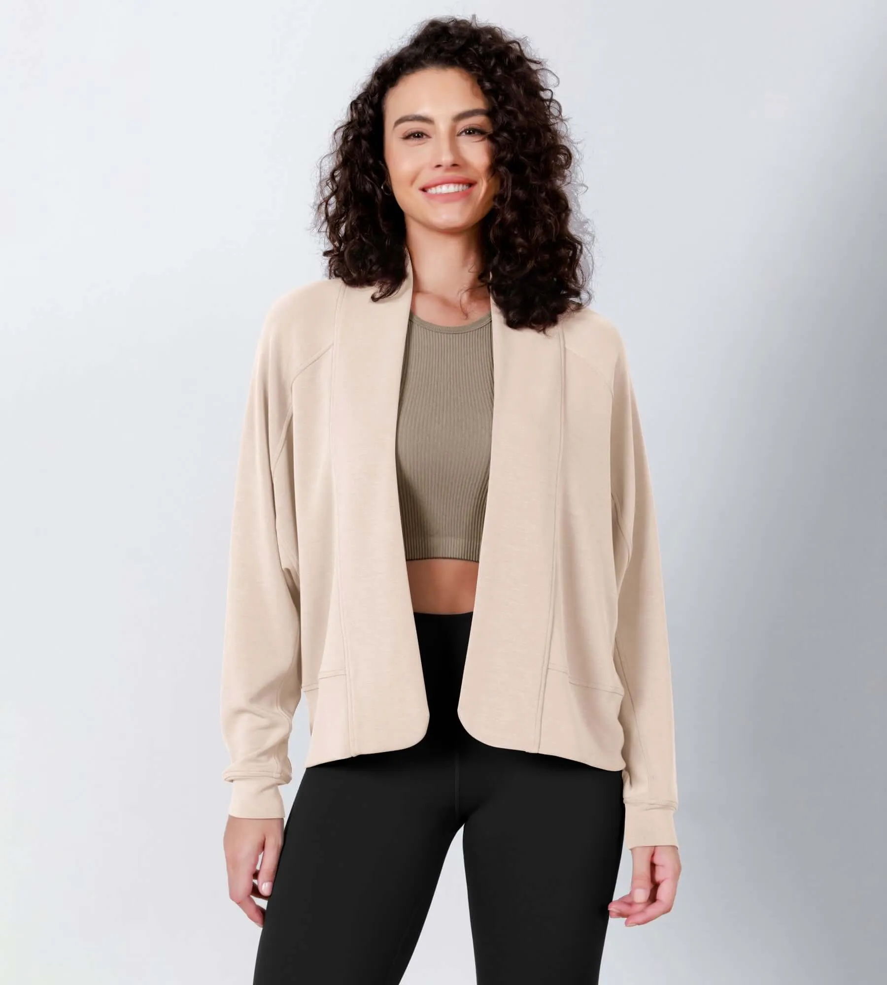 Modal Soft Open Front Long Sleeve Casual Wrap Cardigans