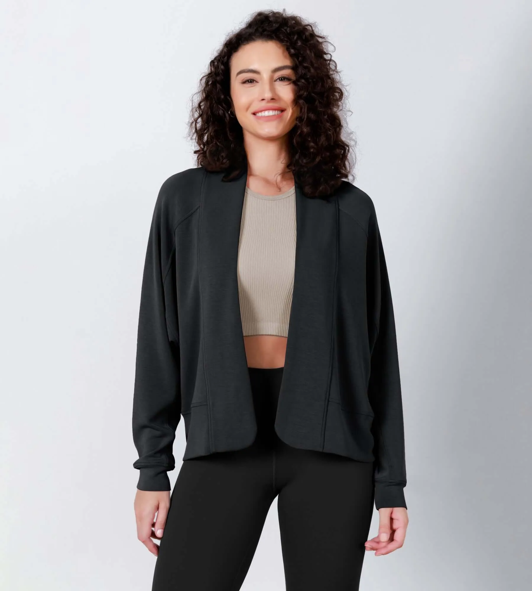 Modal Soft Open Front Long Sleeve Casual Wrap Cardigans