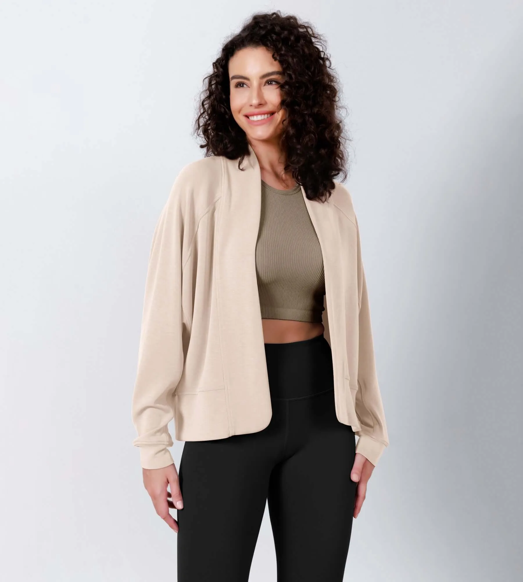 Modal Soft Open Front Long Sleeve Casual Wrap Cardigans