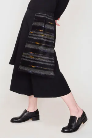Multicolor Striped Alpaca Hair and Black Brushed Cotton Oversized Holster Pocket Wide Leg Shorts
