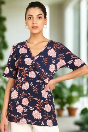 Navy Blue Zipless Maternity Feeding Top
