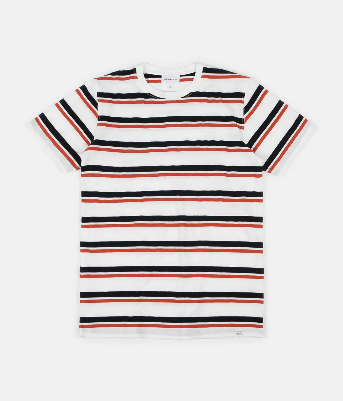 Norse Projects Niels Pique Stripe T-Shirt - Pumpkin Orange / Dark Navy Stripe