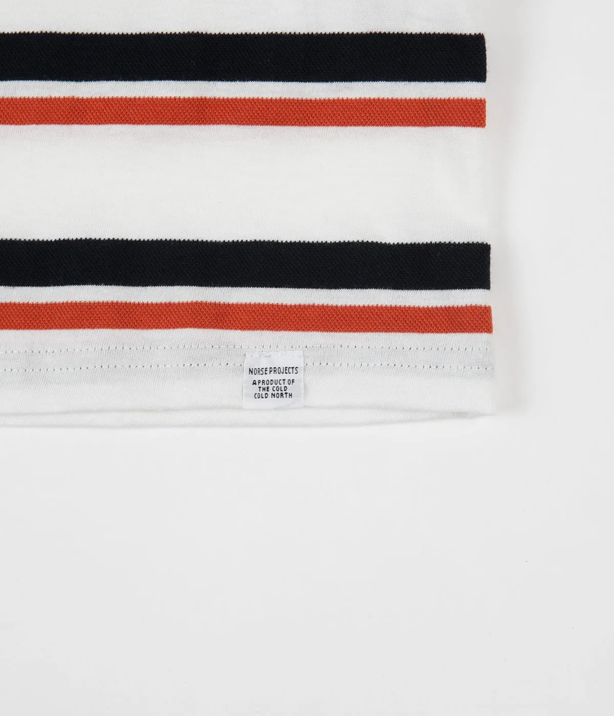 Norse Projects Niels Pique Stripe T-Shirt - Pumpkin Orange / Dark Navy Stripe
