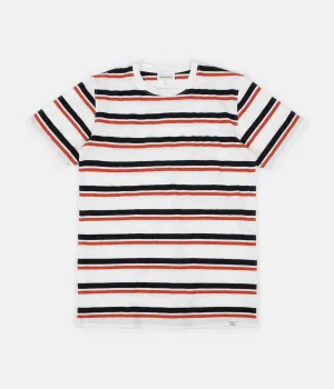 Norse Projects Niels Pique Stripe T-Shirt - Pumpkin Orange / Dark Navy Stripe