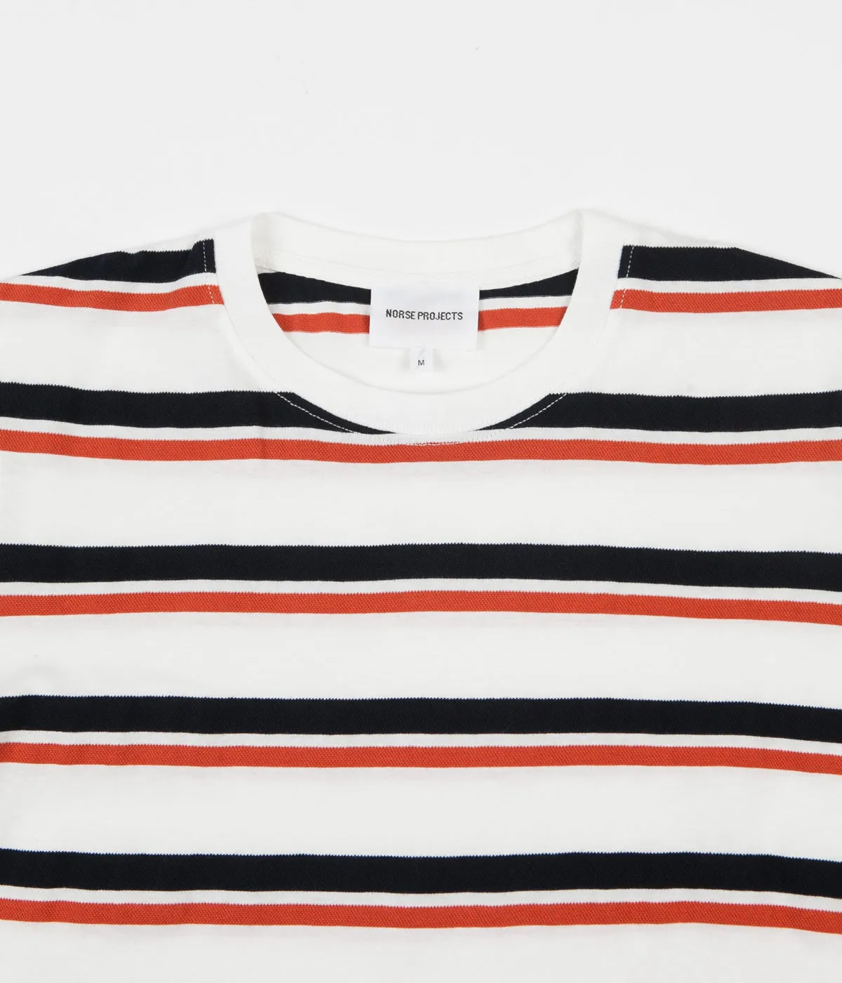 Norse Projects Niels Pique Stripe T-Shirt - Pumpkin Orange / Dark Navy Stripe