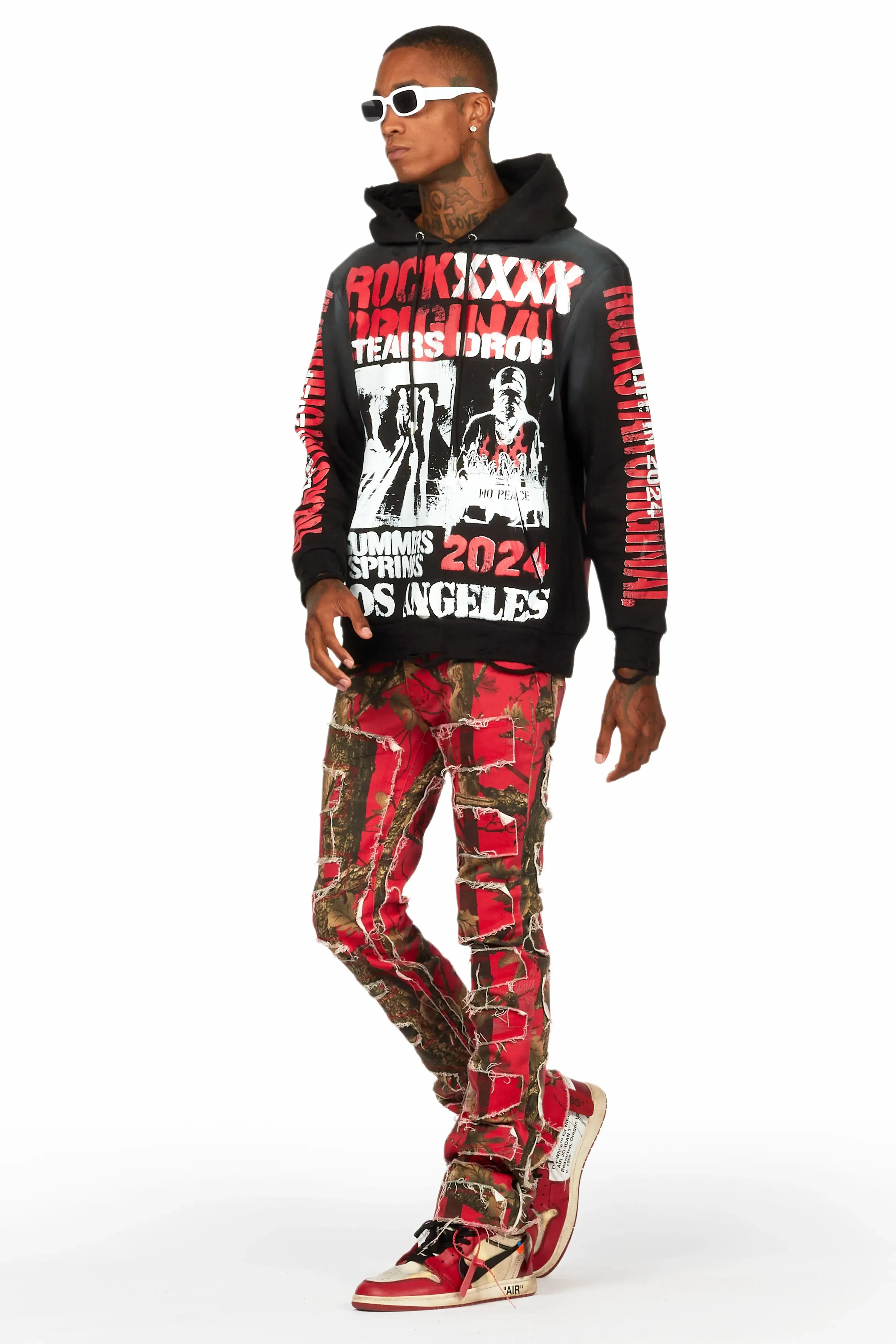 Omer Black Distressed Graphic Hoodie