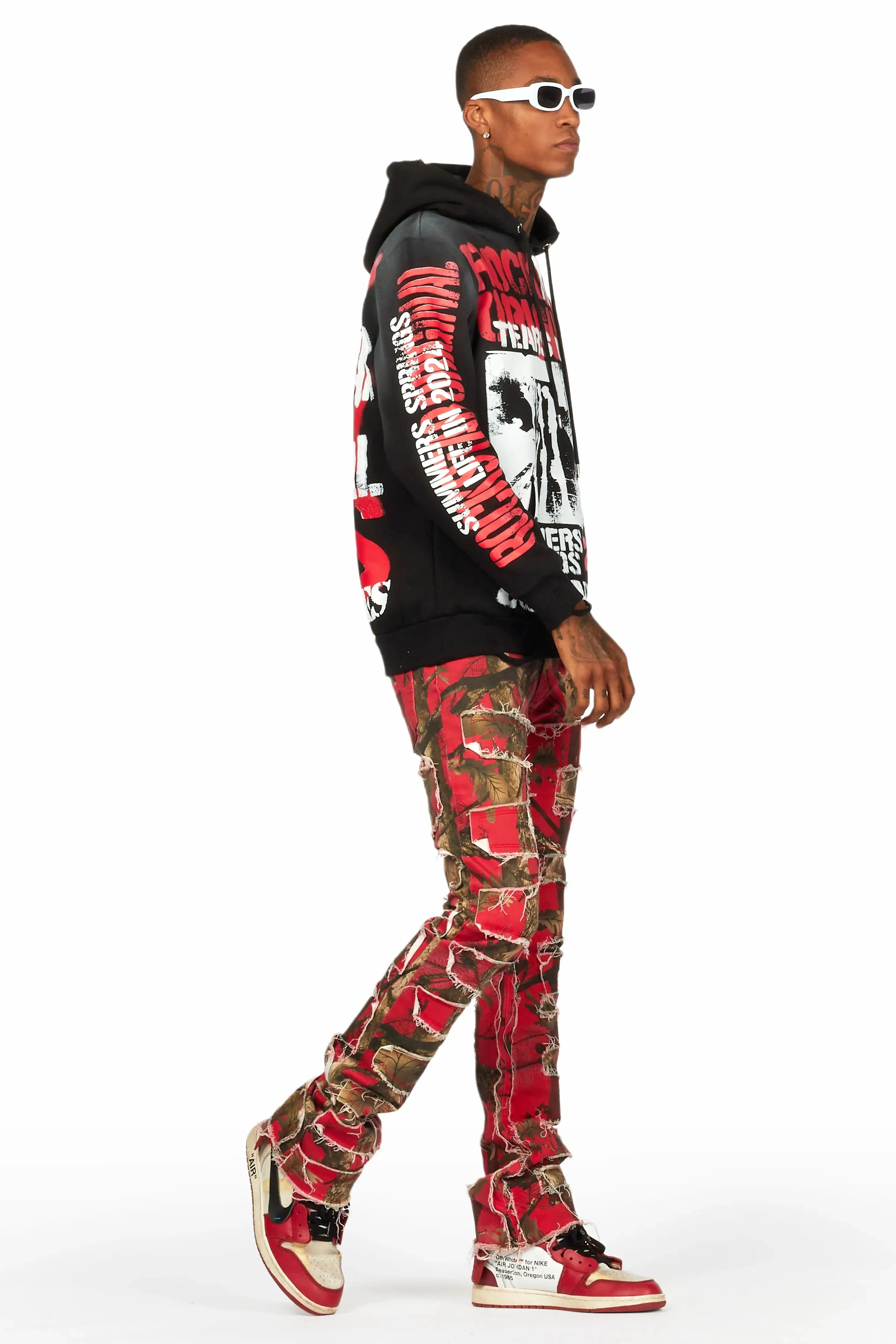Omer Black Distressed Graphic Hoodie