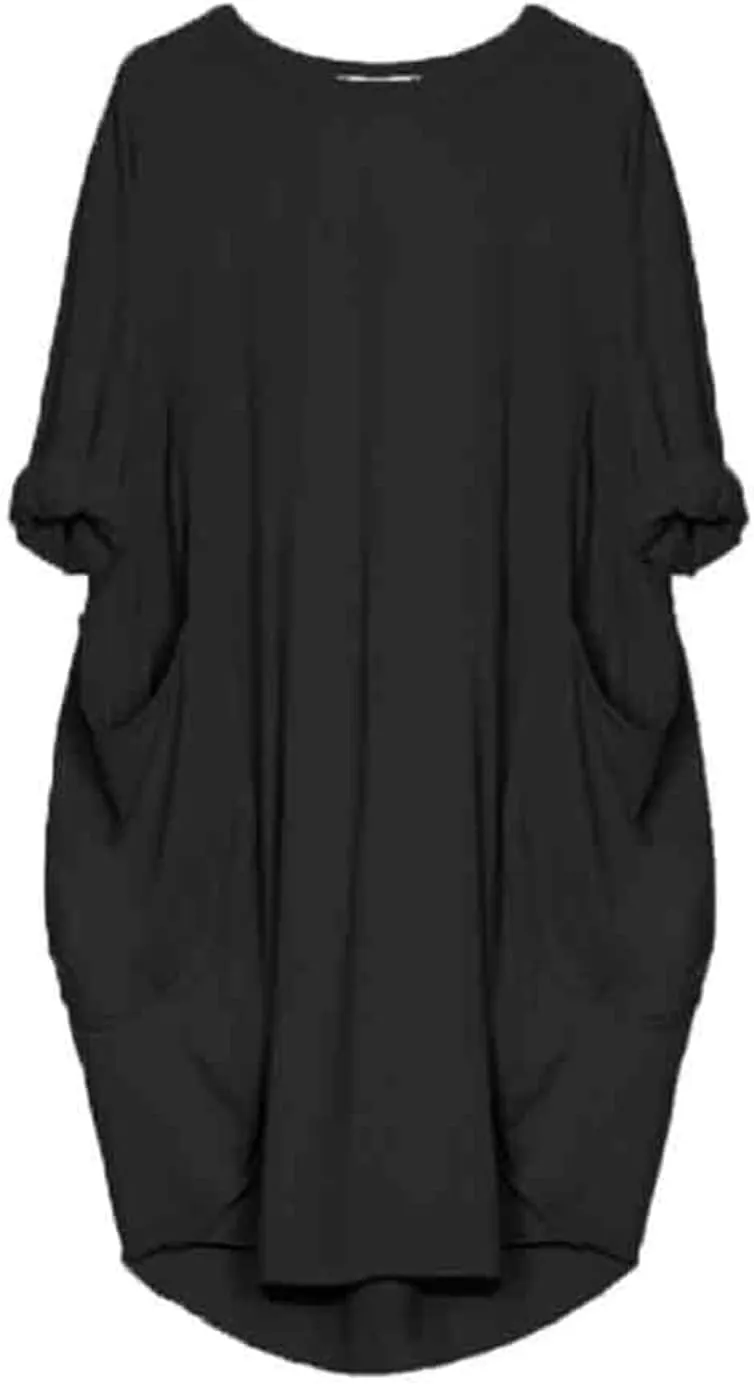 Oversize T-Shirts for Women with Pockets Fashion Summer Baggy Long Sleeve T Shirt Solid Basic Tees Top Beach Mini Dress