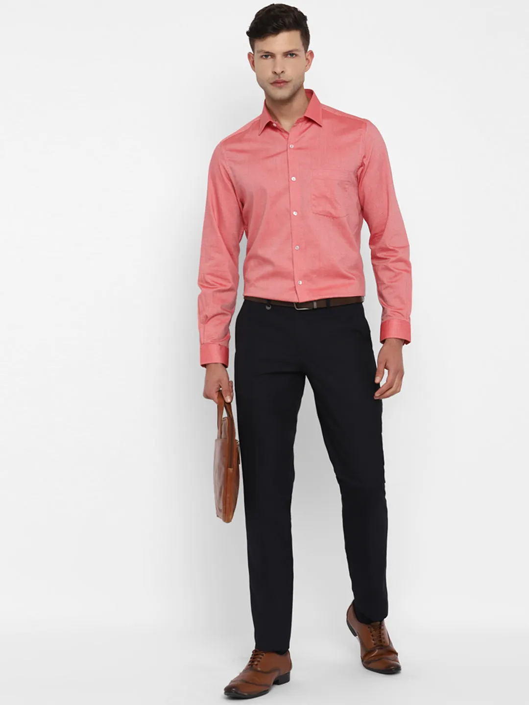 Pink Cotton Self Design Regular Fit Shirts