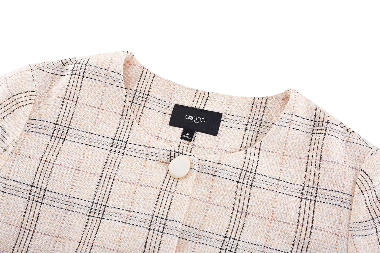 Plaid Checks Round Neck Jacket