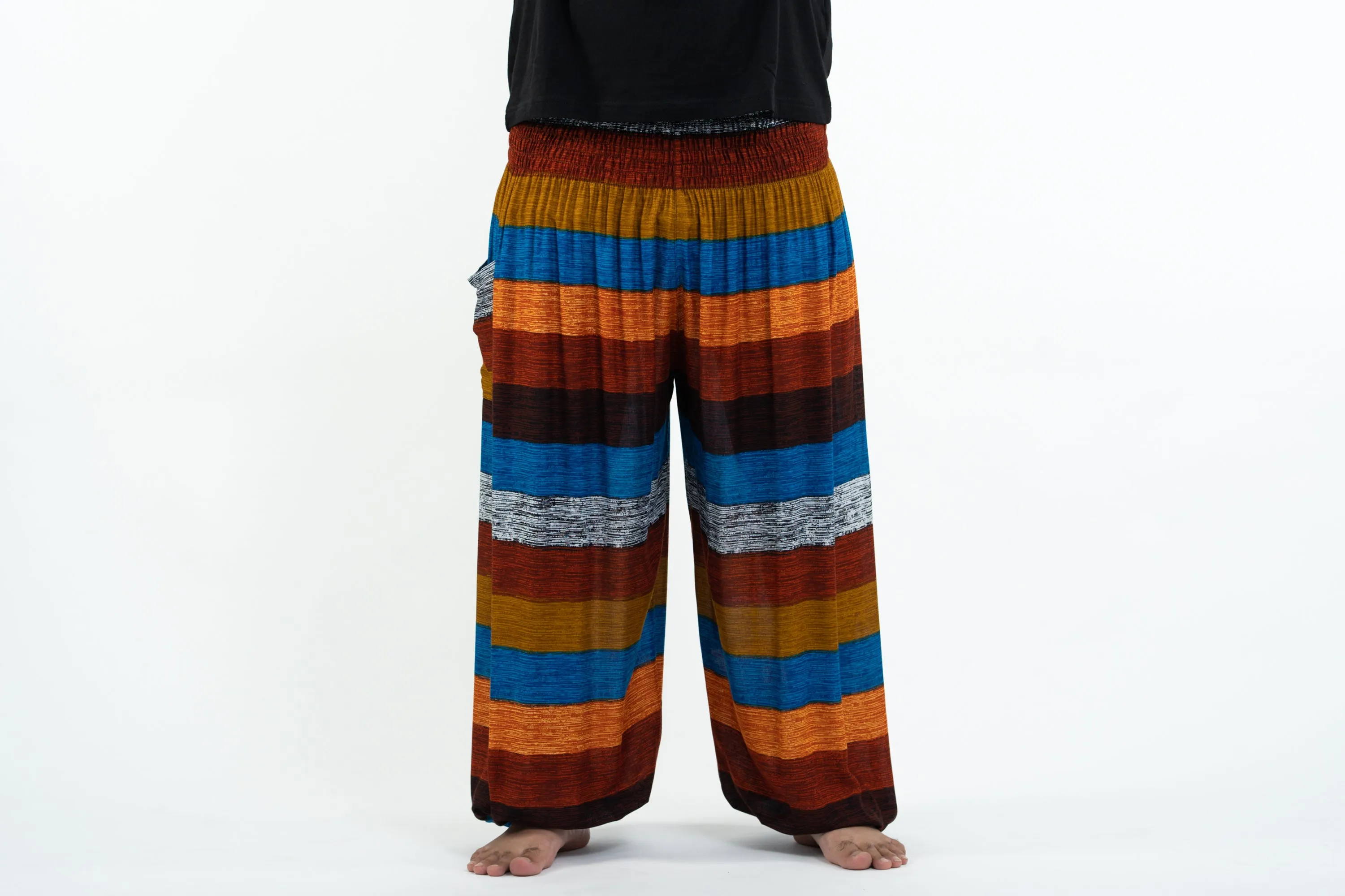 Plus Size Boho Striped Men's Harem Pants in Rust