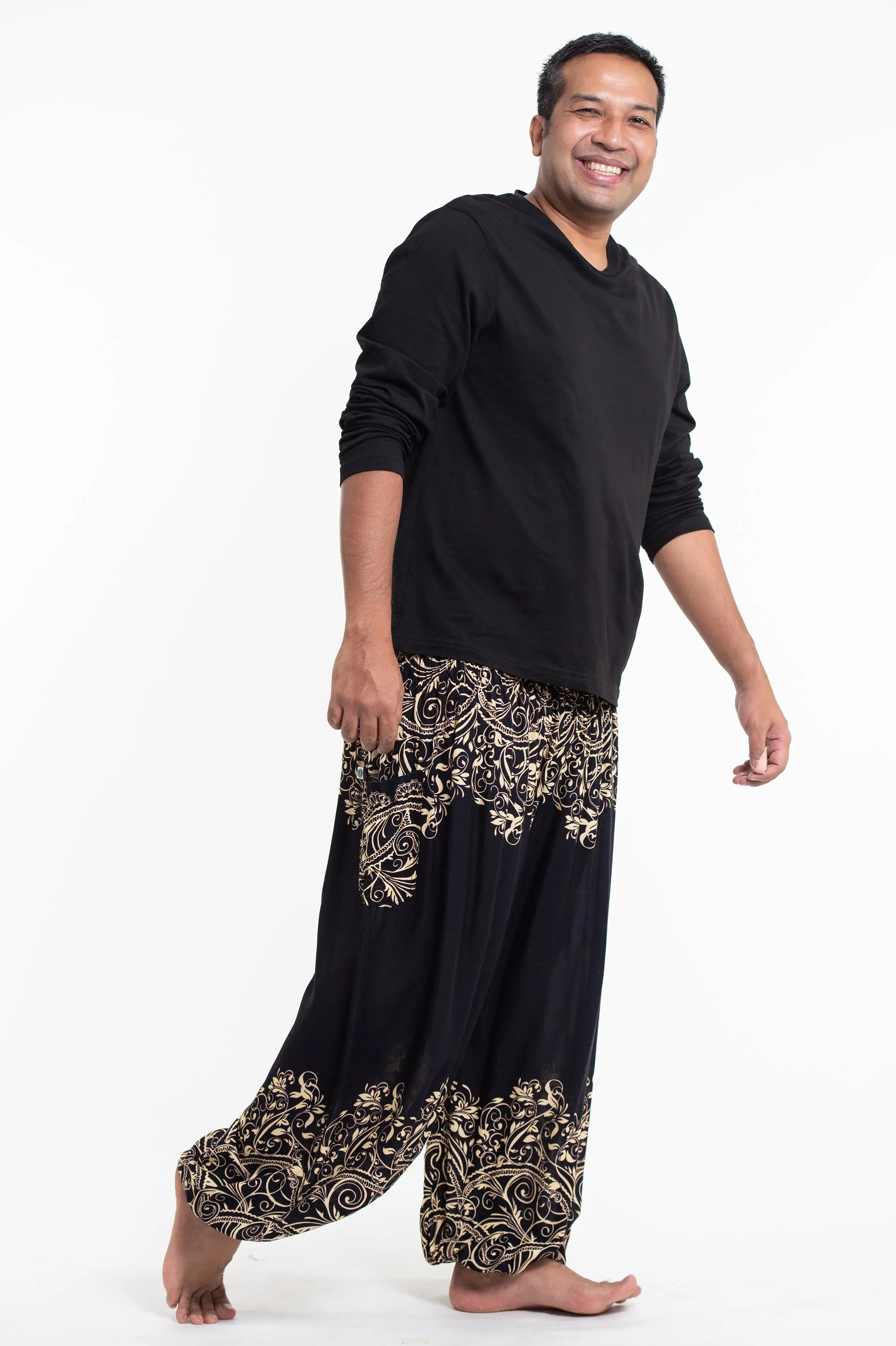 Plus Size Vines Men's Harem Pants in Black