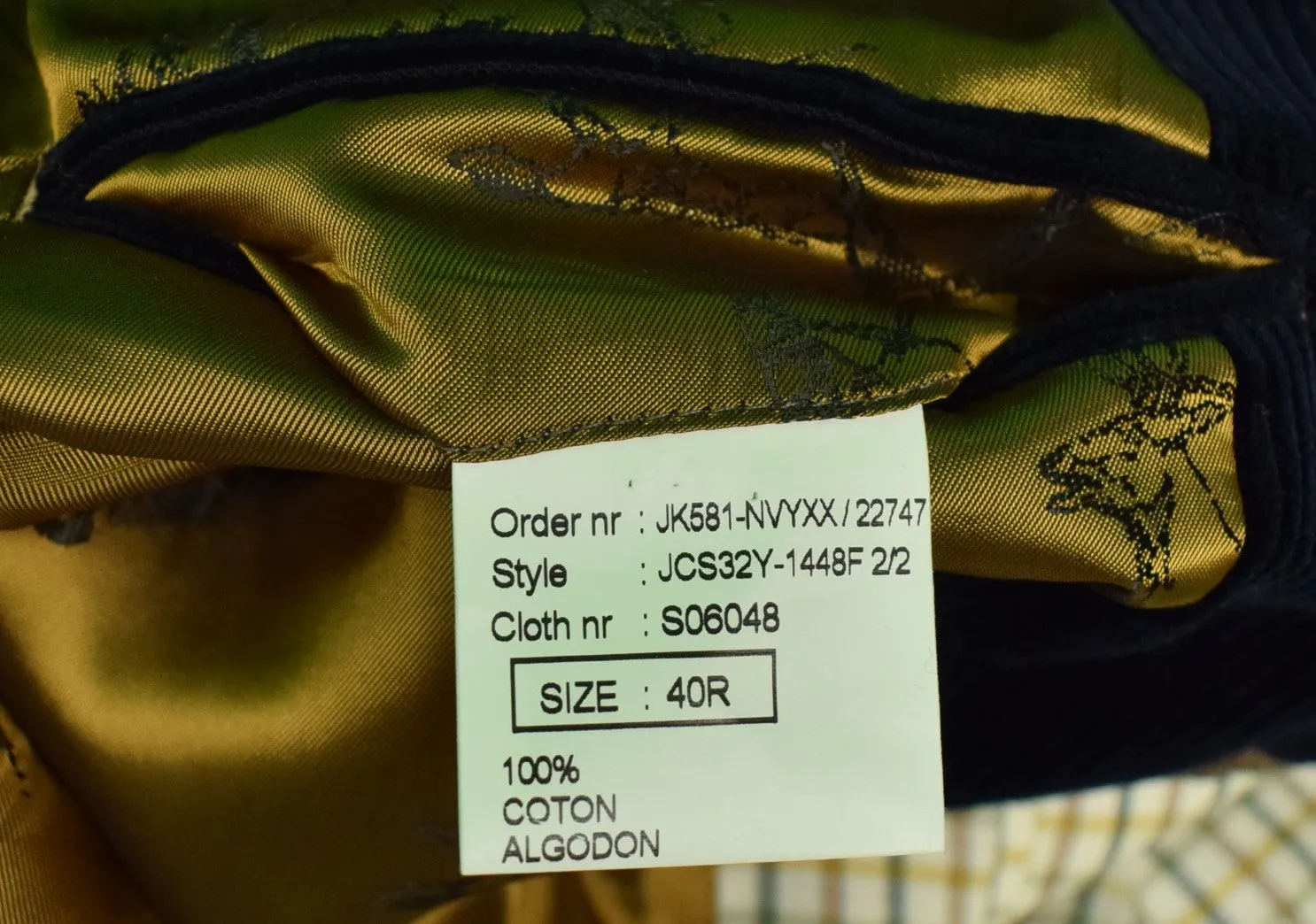 "Cordings Piccadilly Navy Cord w/ Choc Suede Trim Jacket" Sz: 40R