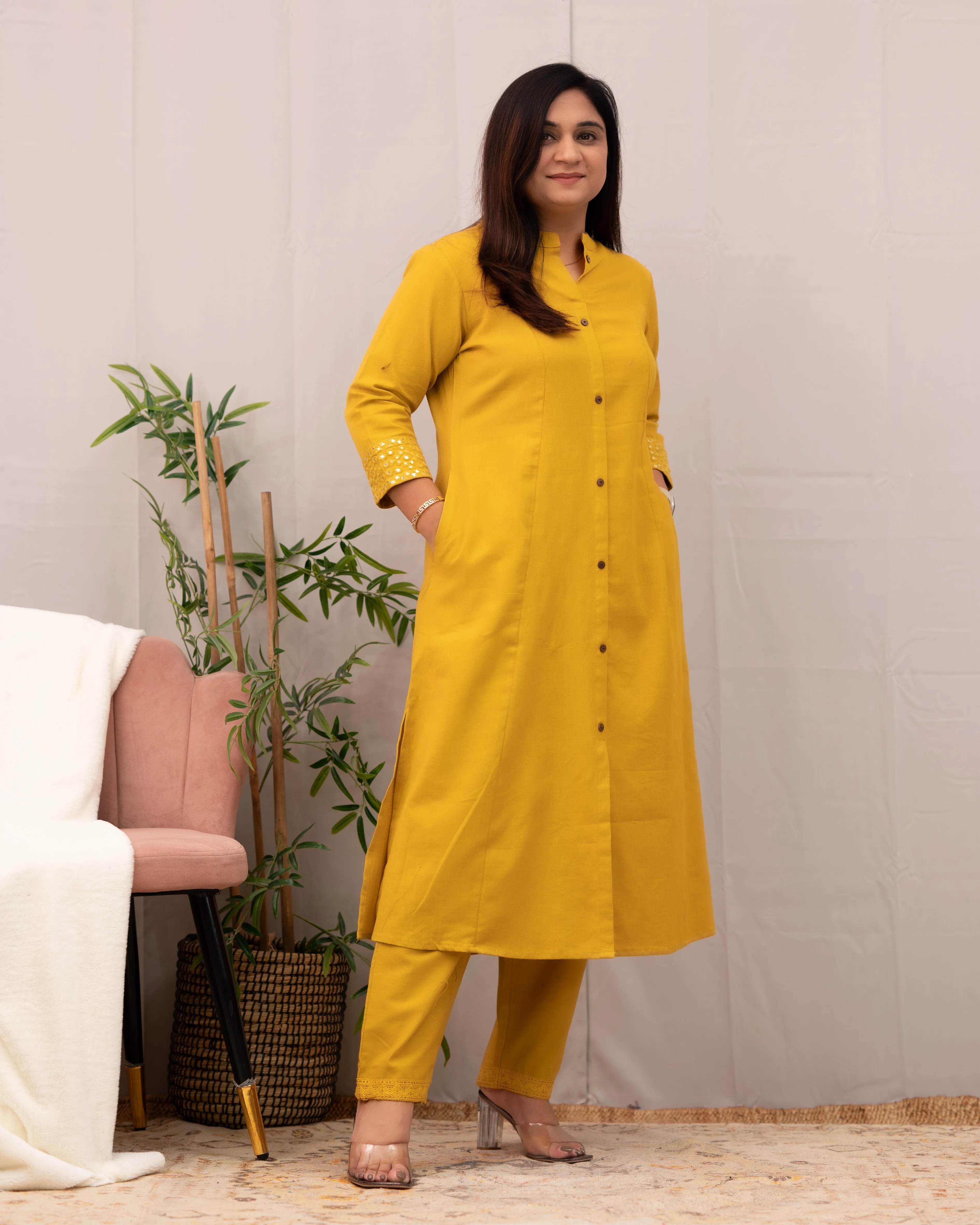 Raveena A-line Embroidered  Cotton casual Pant Set