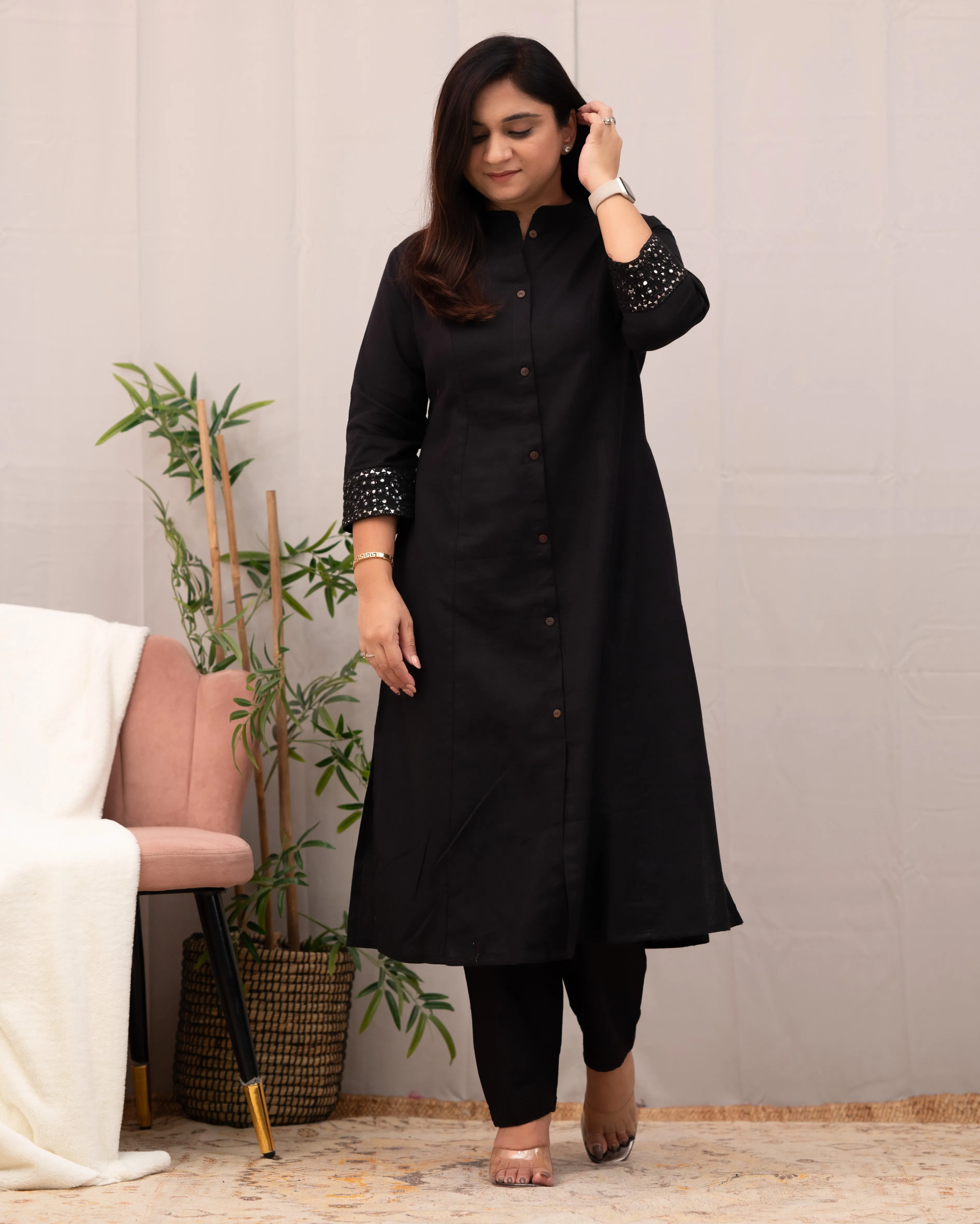 Raveena A-line Embroidered  Cotton casual Pant Set