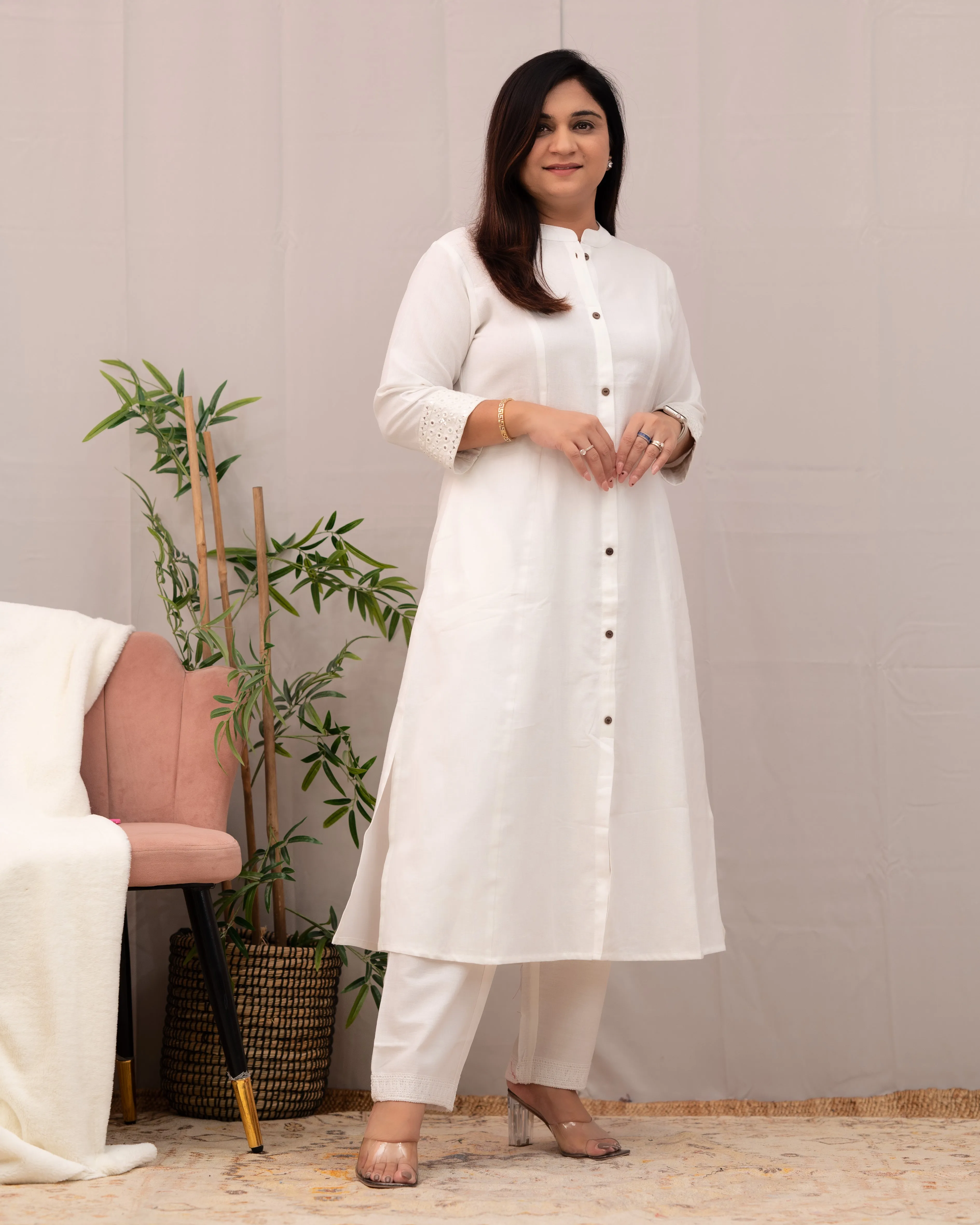 Raveena A-line Embroidered  Cotton casual Pant Set