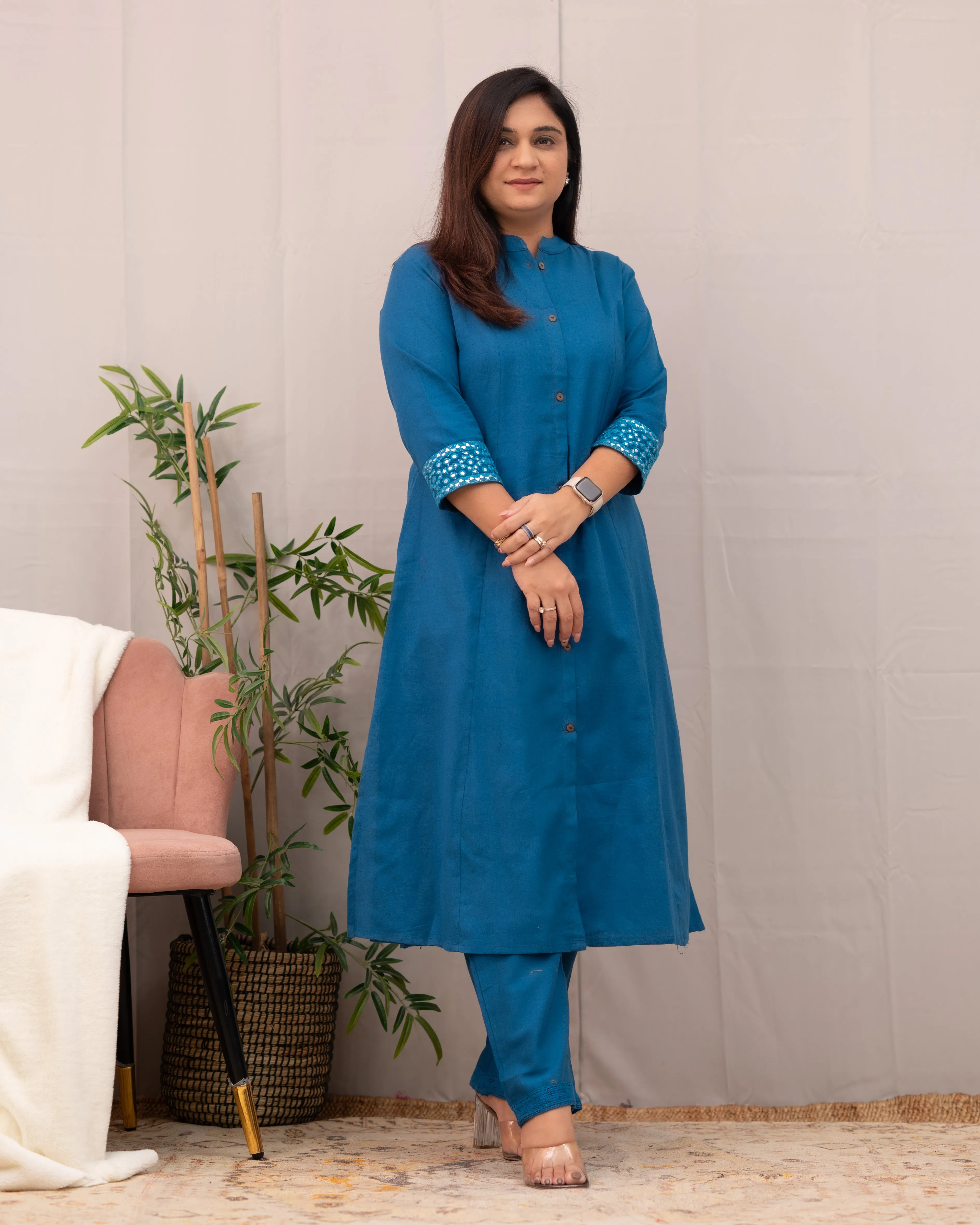 Raveena A-line Embroidered  Cotton casual Pant Set