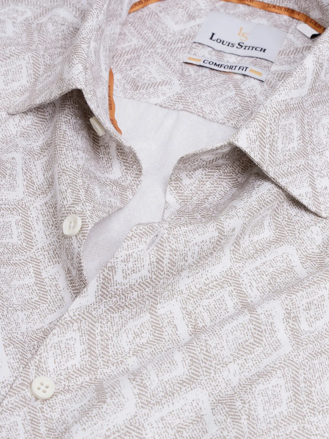 Regular Fit Formal Graphic Brown Shirt For Men