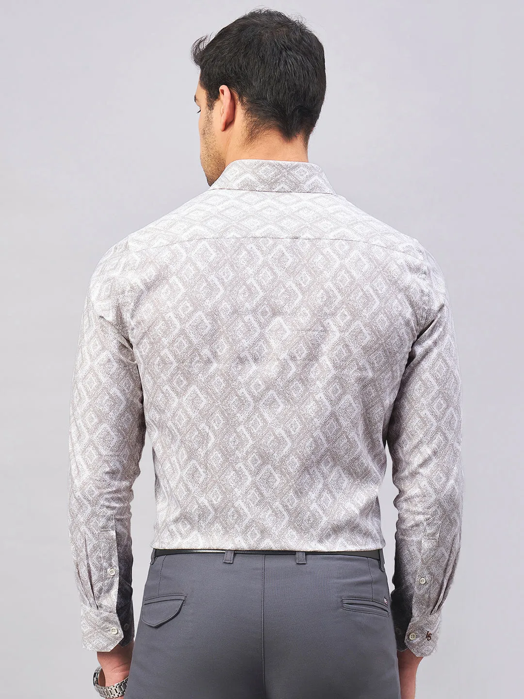 Regular Fit Formal Graphic Brown Shirt For Men