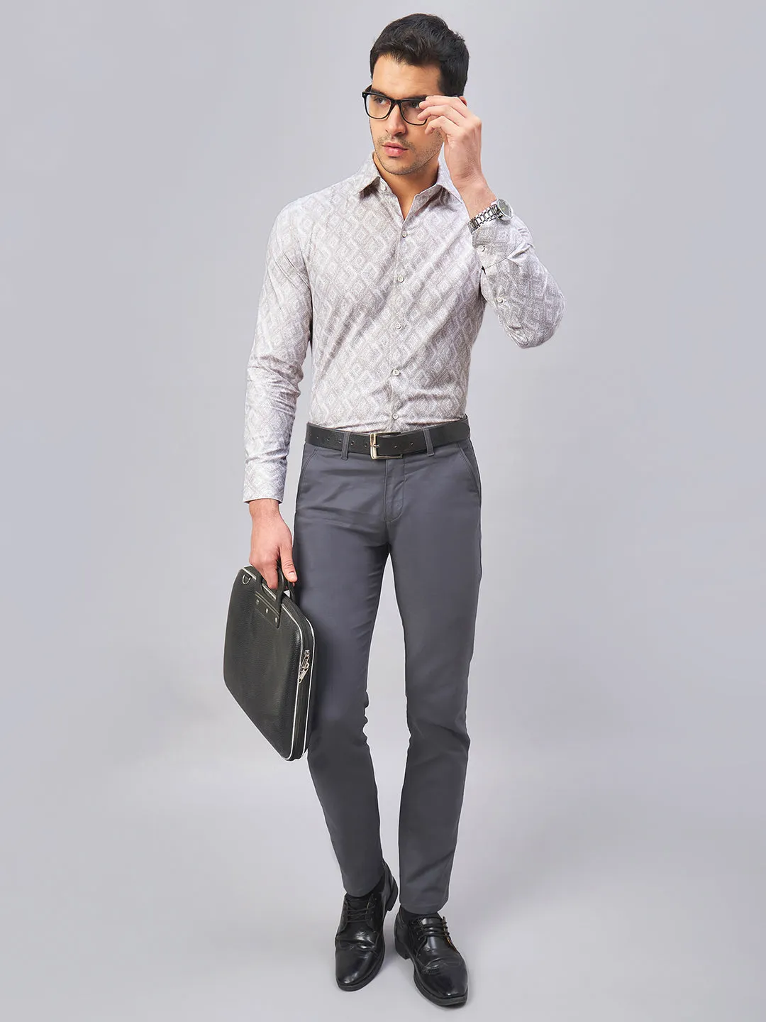 Regular Fit Formal Graphic Brown Shirt For Men