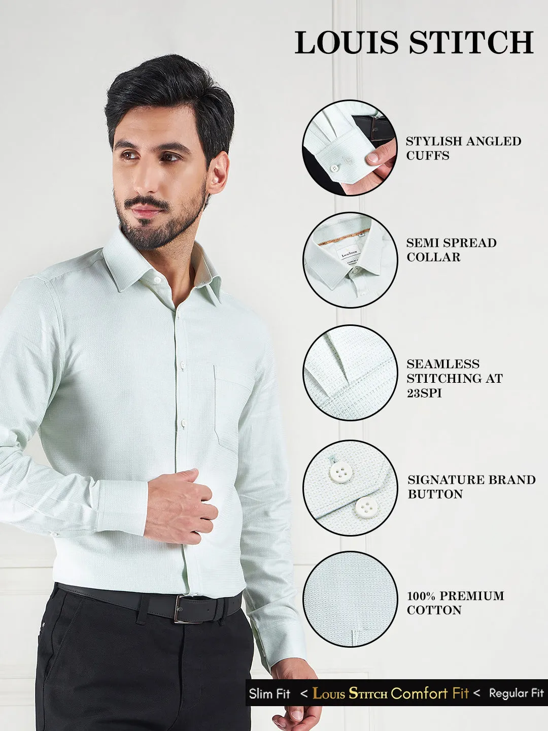 Regular Fit Geometric Green Shirt For Men