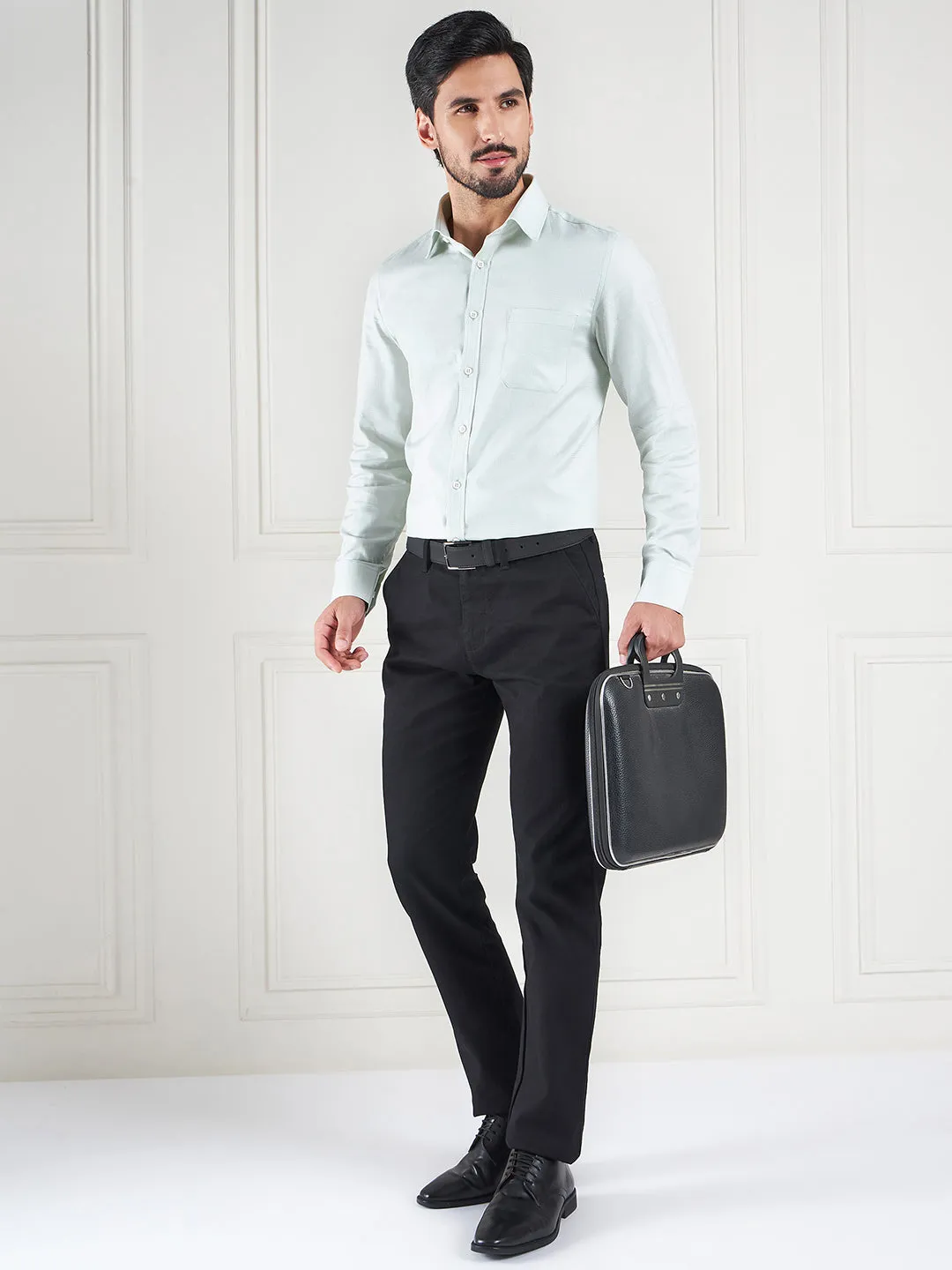 Regular Fit Geometric Green Shirt For Men